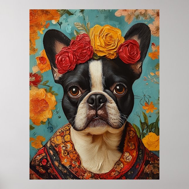 Poster French Bulldog comme Frida Kahlo (Devant)