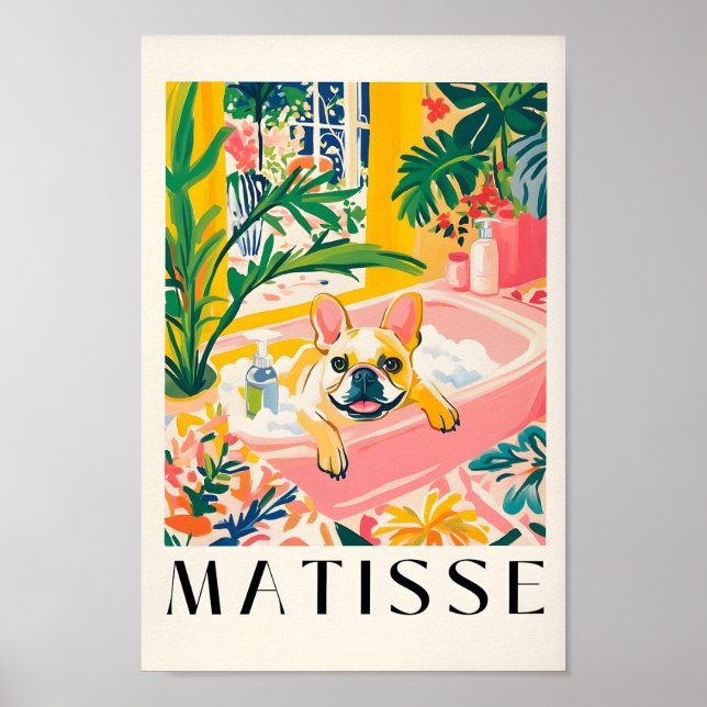 Poster French Bulldog Dans La Baignoire, Amusante Salle D (Devant)
