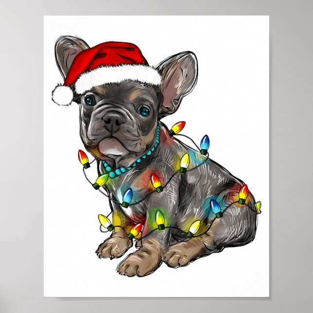 Poster French Bulldog Dog Christmas Lights Santa Xmas Pet (Devant)