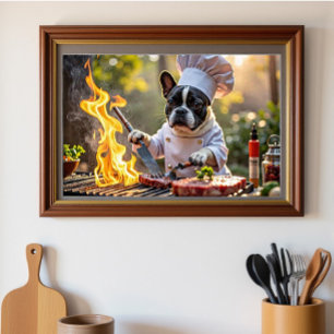 Poster French Bulldog Grill Chef Fiery
