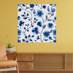 Poster French Cottagecore Blue Floral Pattes Tissu Pap