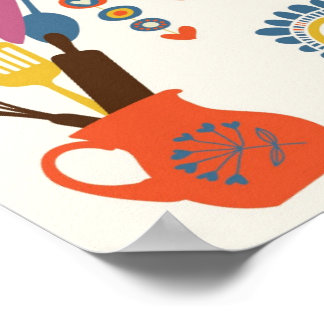 Poster French Country Kitchen - Ustensiles sur floral.