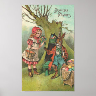Poster French Easter Bunny With Pipe Vintage
