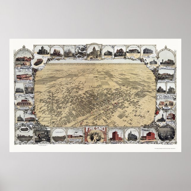 Poster Fresno, CA Carte panoramique - 1901 (Devant)