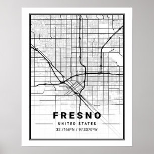 Poster Fresno California USA Travel City Map