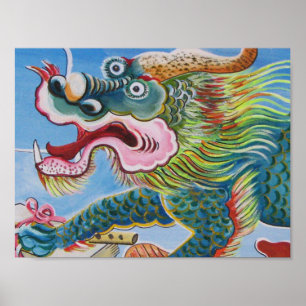 Poster Fresque chinoise Foo Dog / Lion Guardian