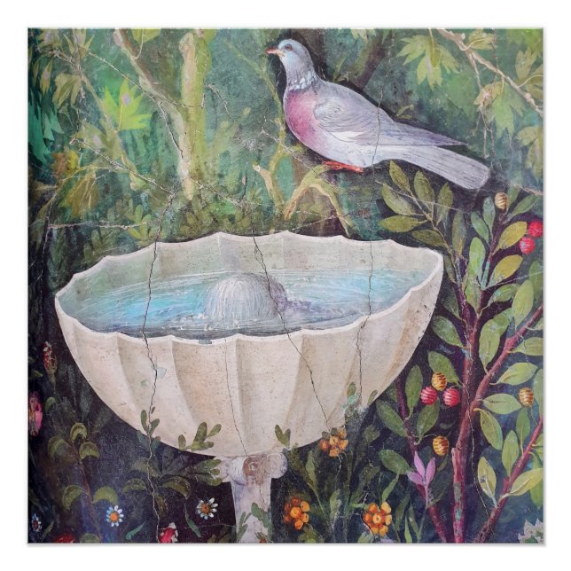 Poster Fresque de Pigeon et fontaine, Pompéi (Devant)