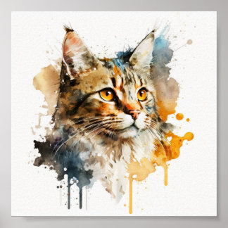 Poster Fresque murale de chat d'aquarelle