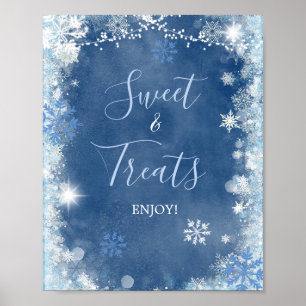 Poster Friandises de mariage flocon de neige bleu blanc d