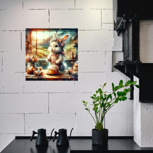Poster Friandises de Pâques avec un lapin boulanger aquar