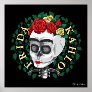 Poster Frida Kahlo   Crâne avec couronne Rose