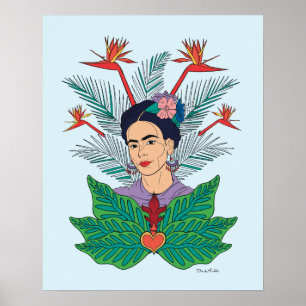 Poster Frida Kahlo   Oiseaux de Paradis Floral Graphic