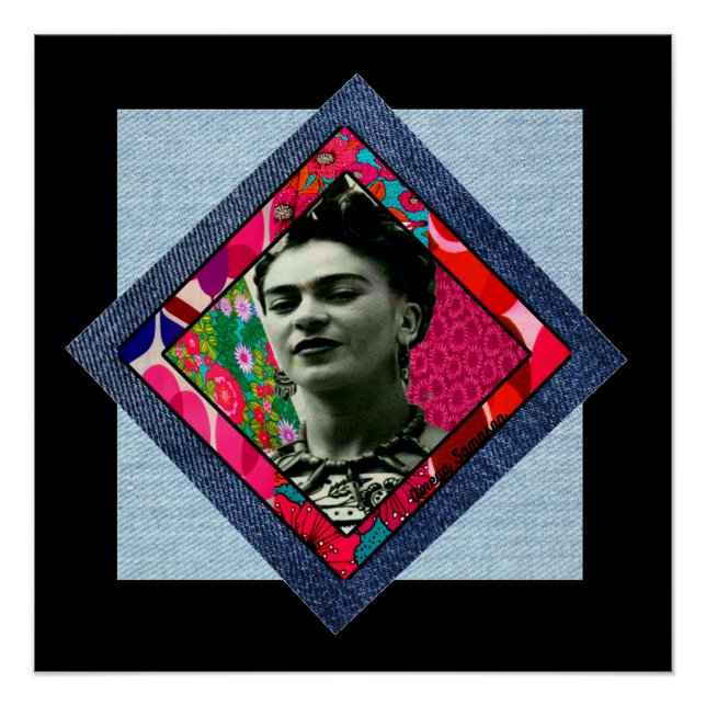 Poster Frida Kahlo Retro Pink Denim (Devant)