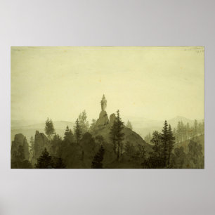Poster Friedrich - Statue de la Madone dans les montagnes
