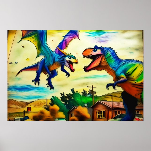 Poster Friendly Encounter - Dragon and Dinosaur (Devant)