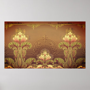 Poster frise florale victorienne élégante fleur Art nouve