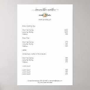 Poster Friseur Haarnadel Blumen Preishear