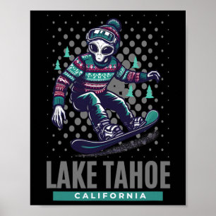 Poster Frissons cosmiques - Snowboard Alien Sur Le Lac Ta