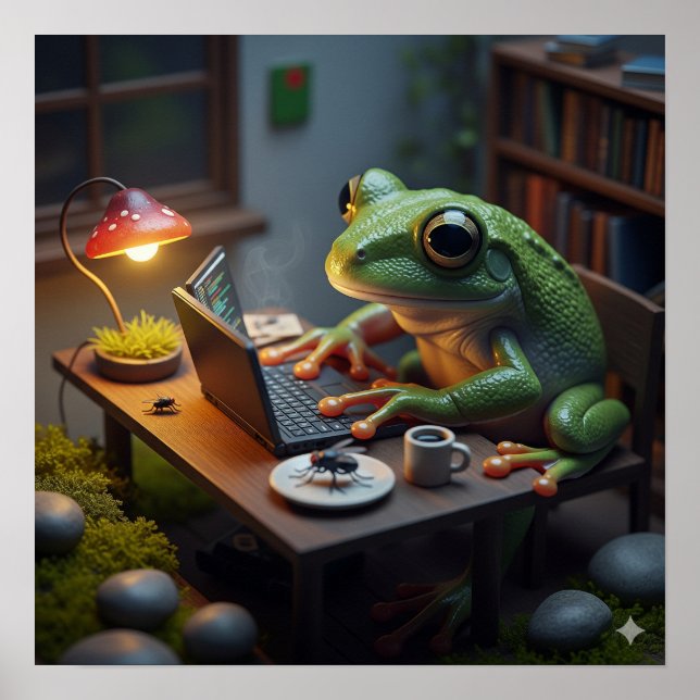 Poster Frog à l'aide d'un ordinateur (Devant)
