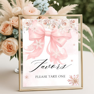 Poster Froid Hiver Hiver Pink Bow Baby shower Faveurs