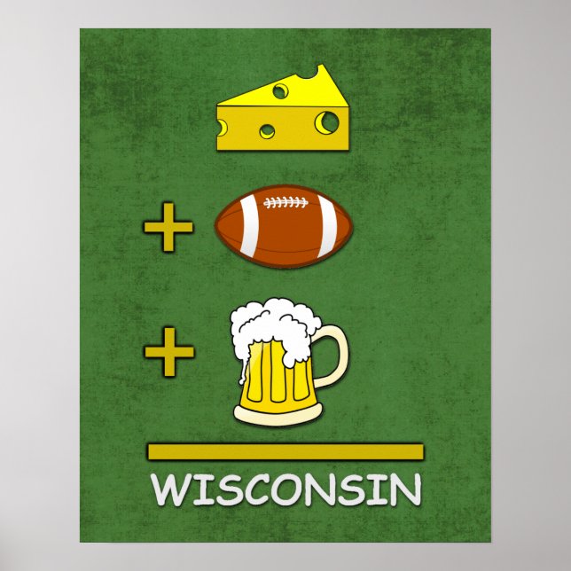 Poster Fromage Football Bière Wisconsin Funny Math (Devant)