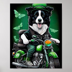 Poster Frontière Collie Chien Conduite Vélo St. Patrick's