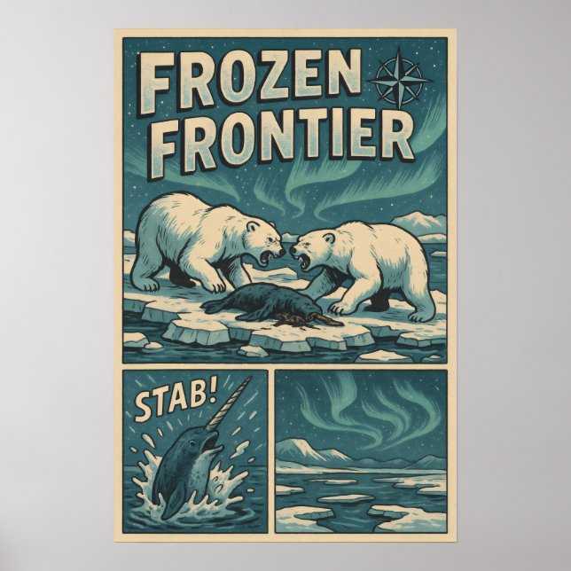 Poster Frontière gelée - Ours polaire Standoff & Narwhal (Devant)