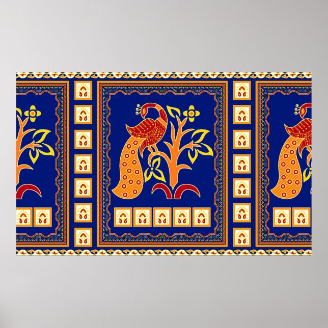 Poster Frontière indienne traditionnelle sans couture ave (Devant)