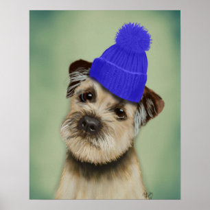 Poster Frontière Terrier avec le casquette bleu de