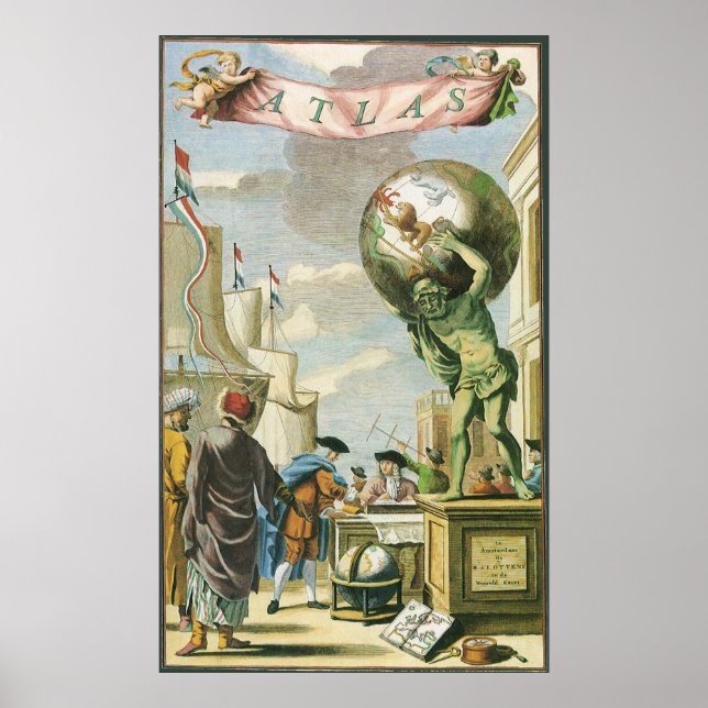 Poster Frontispice d'atlas de l'ère baroque Globe terrest (Devant)
