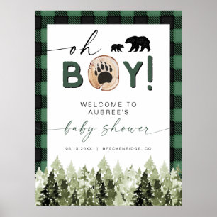 Poster FROST Green Flannel Pine Bear Baby shower Bienvenu
