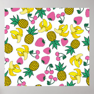 Poster Fruit Fiesta : Bananes, ananas, fraises
