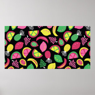 Poster Fruit transparent vintage motif noir vert jaune