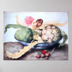 POSTER FRUITS DE SAISON 4- ARTICHAUTS, ROSE & FRAISES