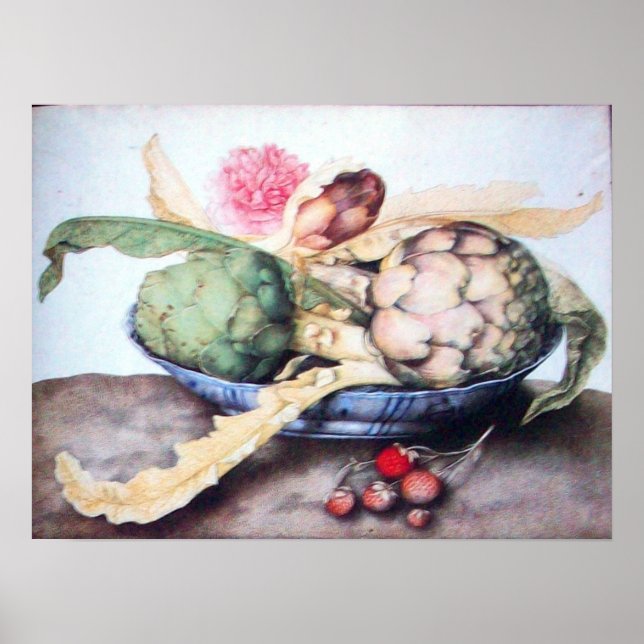 POSTER FRUITS DE SAISON 4- ARTICHOKES, ROSE & FRAISES (Devant)
