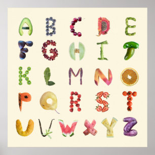 Poster Fruits et légumes Alphabet Art - Aliments sains