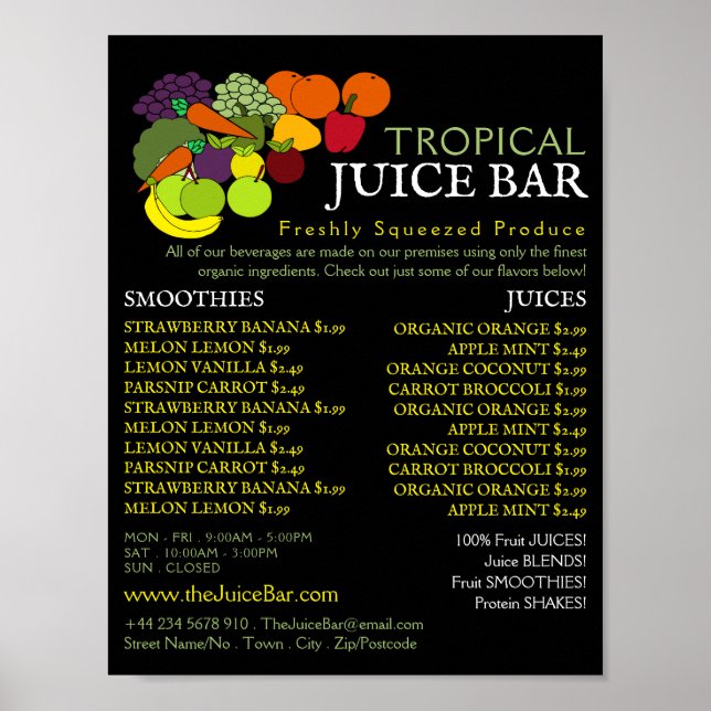 Poster Fruits et légumes, barre de jus Publicité (Devant)