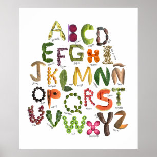 Poster Fruits et légumes de l'alphabet espagnol Mexique