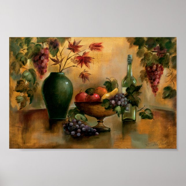 Poster Fruits et vin aux teintes d'automne (Devant)