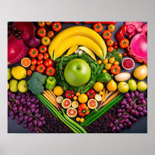 Poster Fruits Légumes Aliments sains Nutrition Santé