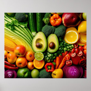 Poster Fruits Légumes Aliments sains Nutrition Santé