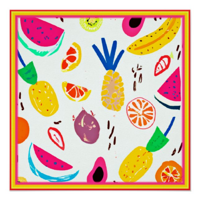 Poster Fruits tropicaux de base Art Motif. Acheter mainte (Devant)