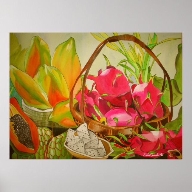 Poster Fruits tropicaux Vie morte aquarelle art original (Devant)
