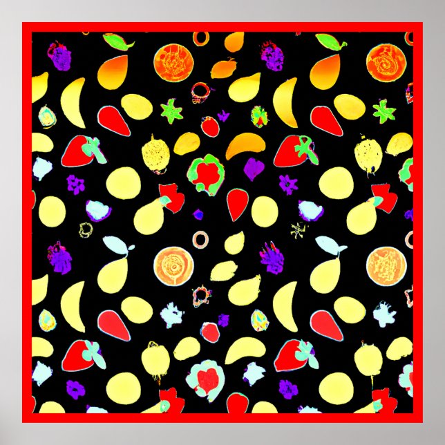 Poster Fruits tropiques néons éclatés (Devant)