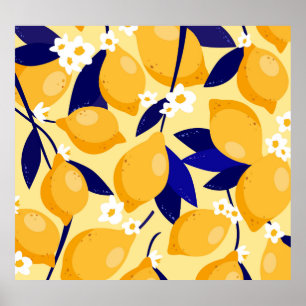 Poster Fruits vintages au citron : motif alimentaire.