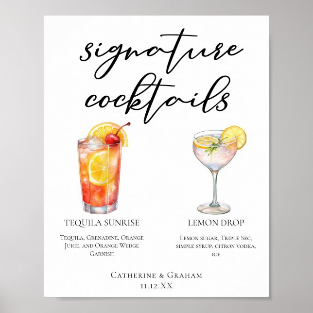 Poster Fruity Garden Wedding Signature Cocktails Menu (Devant)