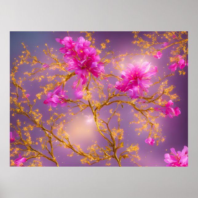 Poster Fuchsia et Gold Florals (Devant)