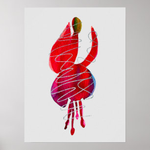 Poster Fuchsia floral abstrait aquarelle