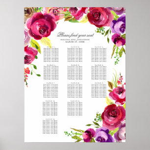 Poster Fuchsia Rose Floral Spring Wedating Chart
