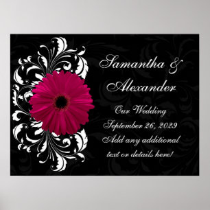 Poster Fuchsia Scroll Gerbera Daisy w/Black and White